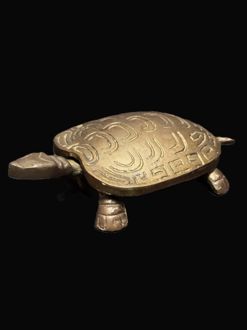 Solid Cast Brass Turtle Tortoise Hinged Trinket Stash Box, Vintage Circa 1970s